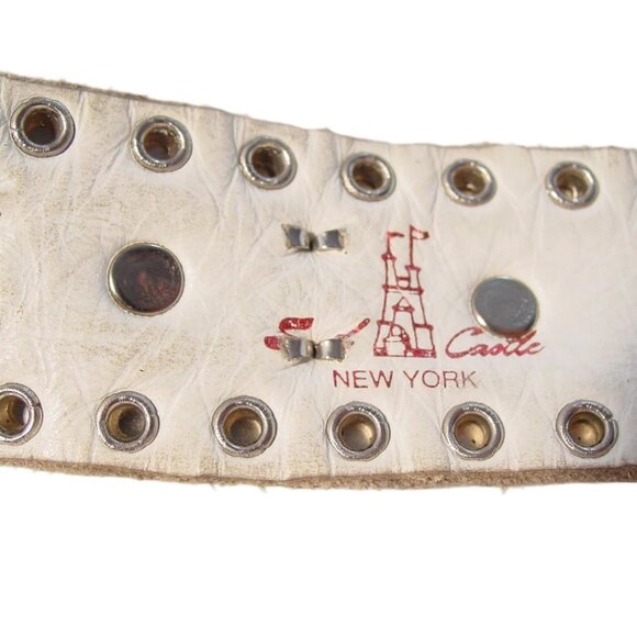 SAND CASTLE Vintage Studded and Crystal Ivory Leather Belt Women's M (30"-34") - Picture 3 of 8